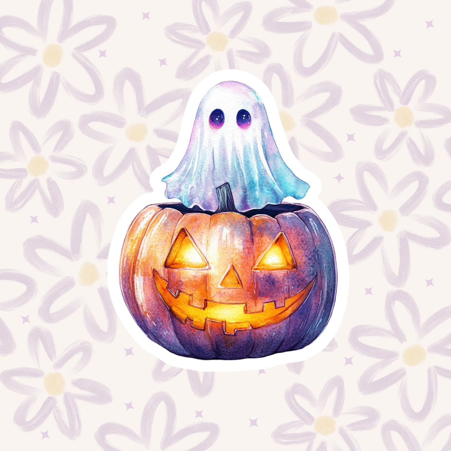 Spooky Pumpkin Ghost Sticker STI-042