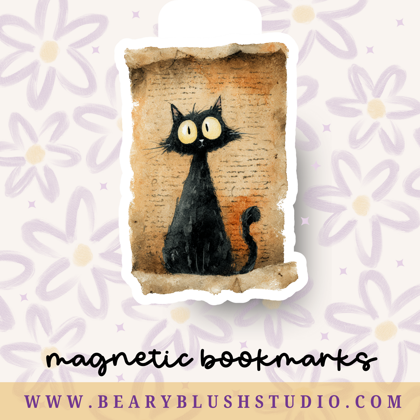Spooky Cat Stamp Magnetic Bookmark