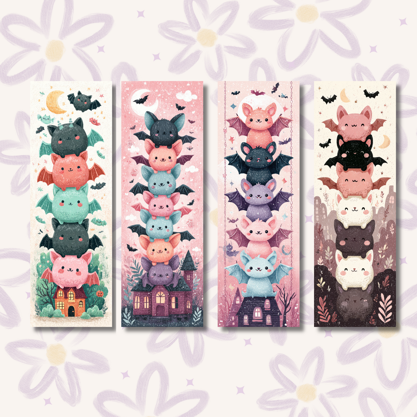 Beary Cute Bats Halloween Bookmarks