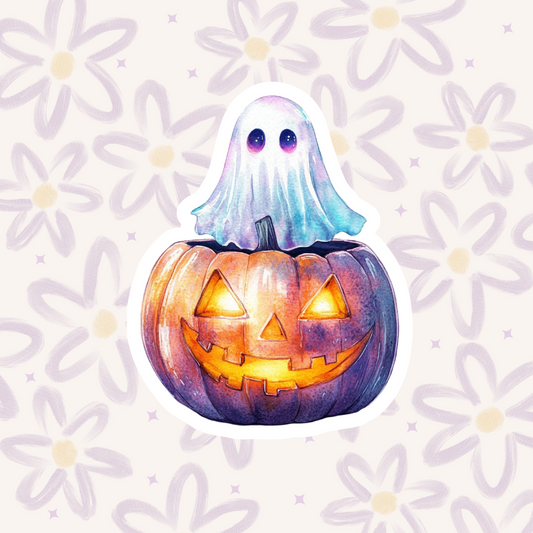 Spooky Pumpkin Ghost Sticker STI-042