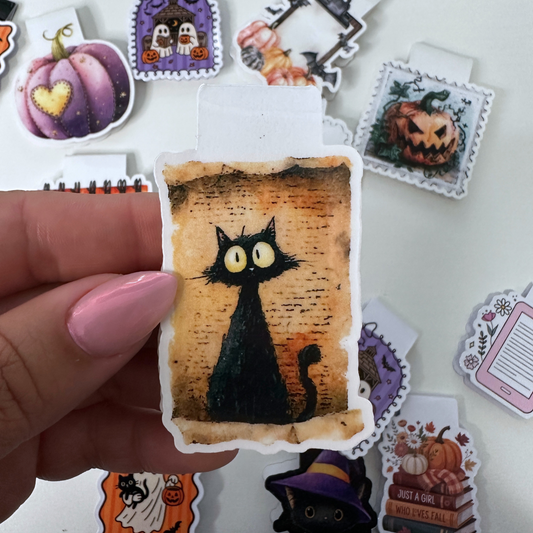 Spooky Cat Stamp Magnetic Bookmark