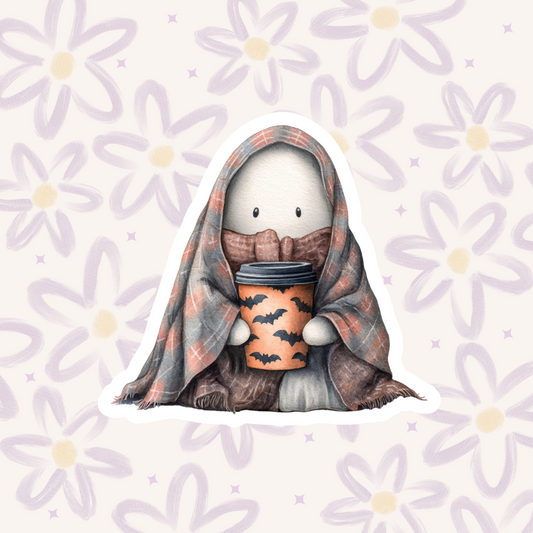 Cozy Coffee & Blanket Ghost Sticker STI-031