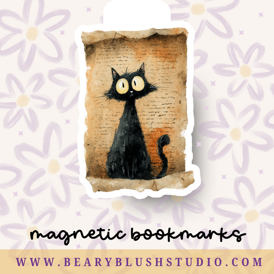 Spooky Cat Stamp Magnetic Bookmark