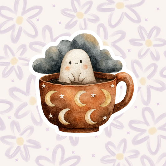 Crescent Moon Ghost Mug Sticker STI-028