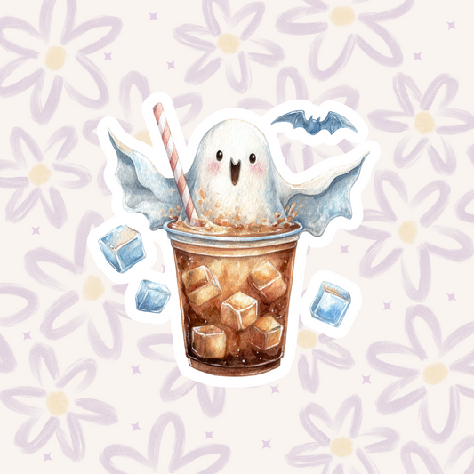 Spooky Iced Coffee Ghost Sticker STI-026